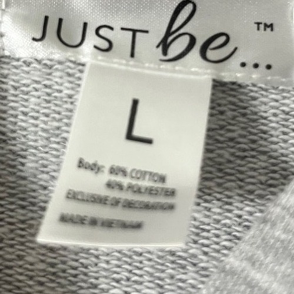 Just Be Womens Gray Striped Sleeve Raw Hem Pullover Hoodie Sweatshirt Large - Picture 2 of 5